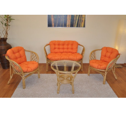 Ratanová sedací souprava Bahama medová velká polstry oranžový melír