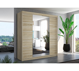 Šatní skříň s posuvnými dveřmi a zrcadlem DALMATIA 200 Sonoma+Sonoma