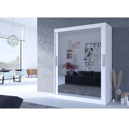 Posuvná skříň se zrcadlem PERMO 150 Bílá+Bílá