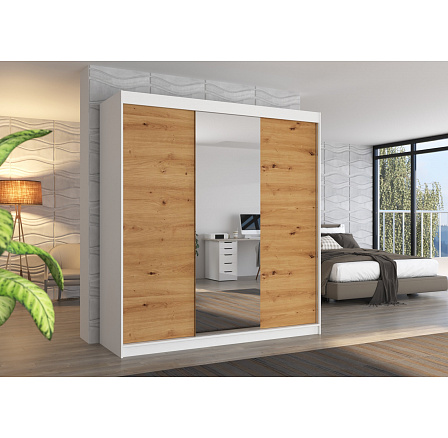 Posuvná skříň se zrcadlem SANTIAGO 200 Bílá+Artisan