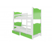 Dvoulůžková patrová postel s matracemi MARABA White+Green