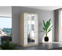 Posuvná skříň se zrcadlem KSAWER 100 Sonoma+Bílá