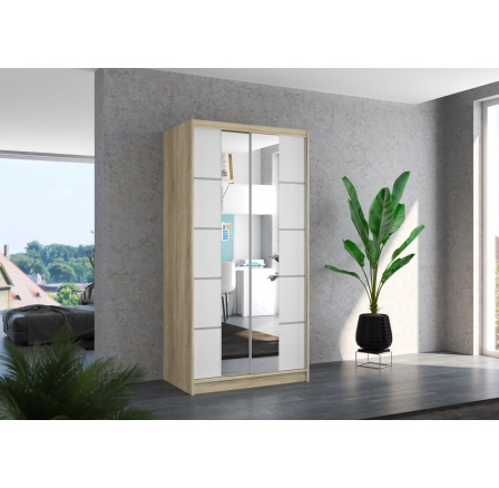 Posuvná skříň se zrcadlem KSAWER 100 Sonoma+Bílá