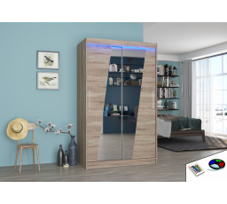 Šatní skříň s posuvnými dveřmi, zrcadlem a LED osvětlením TEXAS 120 Truffle+Truffle