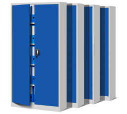 Sada 4x kancelářská kovová skříň na dokumenty JAN, 900 x 1850 x 400 mm, šedo-modrá