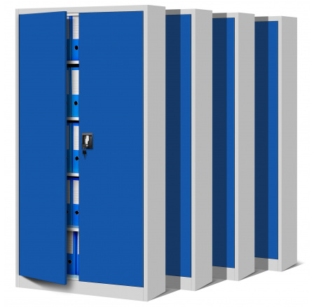 Sada 4x kancelářská kovová skříň na dokumenty JAN, 900 x 1850 x 400 mm, šedo-modrá