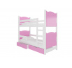Dvoulůžková patrová postel s matracemi MARABA Bílá+Růžová