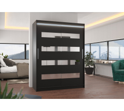 Posuvná skříň se zrcadlem a LED osvětlením BALTIC 150 Černá+Černá