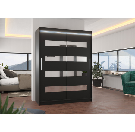 Posuvná skříň se zrcadlem a LED osvětlením BALTIC 150 Černá+Černá