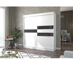 Posuvná skříň s lacobelem BATIA 200 Bílá+Černý Lacobel