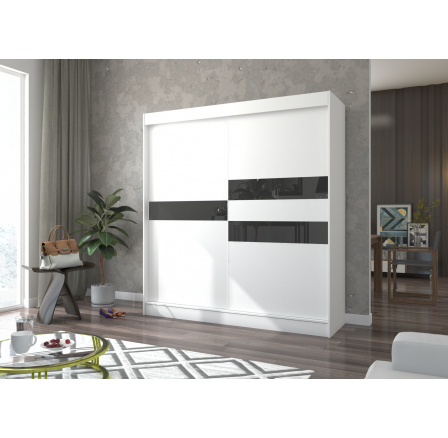 Posuvná skříň s lacobelem BATIA 200 Bílá+Černý Lacobel