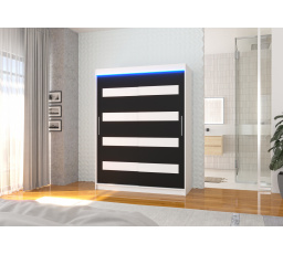 Posuvná skříň s lacobelem a LED osvětlením MARTINEZ 150 Bílá+Černá