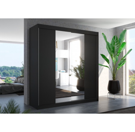 Šatní skříň s posuvnými dveřmi a zrcadlem PERQS 200 Černá+Černá