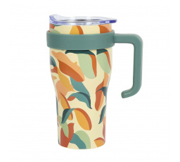 Termohrnek Mini Miami Floral se zeleným držadlem