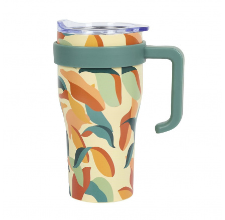 Termohrnek Mini Miami Floral se zeleným držadlem