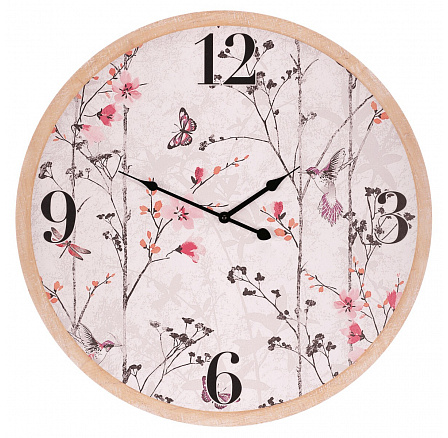 Hodiny nástěnné - pr. 58 cm, MDF, rozkvetlá louka