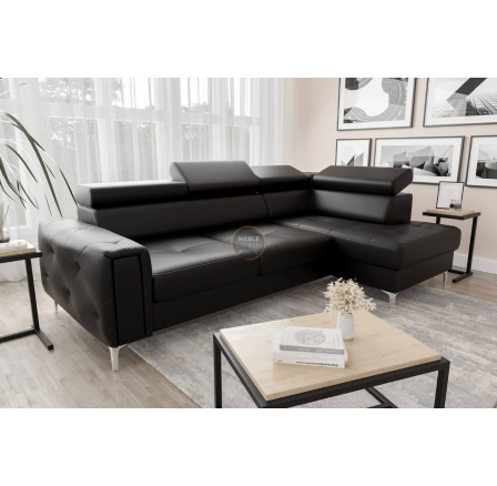 Rohová sedací souprava s funkcí spaní ORION 165x255 přírodní kůže - černá kůže, pravá