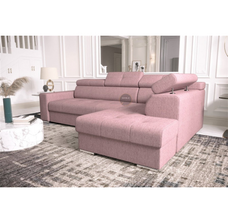 Rohová sedací souprava s funkcí spaní MARGO I 260×185 - pravá, růžová