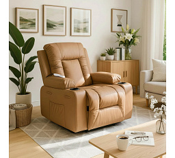 Masážní křeslo BOX Rozkládací s podnožkou Karamelová Ekokůže