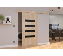 Posuvné dveře na stěnu FORLI 76 Sonoma+Černý Lacobel