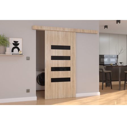 Posuvné dveře na stěnu FORLI 76 Sonoma+Černý Lacobel Posuvné dveře na stěnu FORLI 76 Sonoma+Černý Lacobel