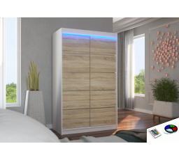 Posuvná skříň s LED osvětlením BENISSO 120 Bílá+Sonoma