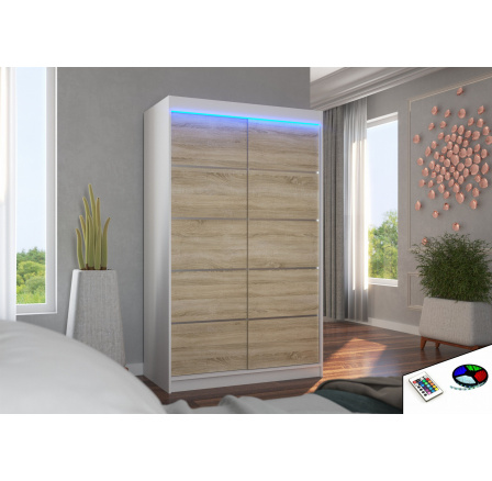 Posuvná skříň s LED osvětlením BENISSO 120 Bílá+Sonoma