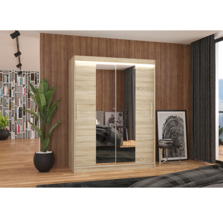 Posuvná skříň se zrcadlem a LED osvětlením INESS 150 Sonoma+Sonoma