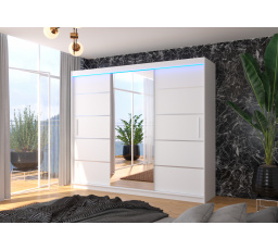 Posuvná skříň se zrcadlem a LED osvětlením SALTO 250 Bílá+Bílá