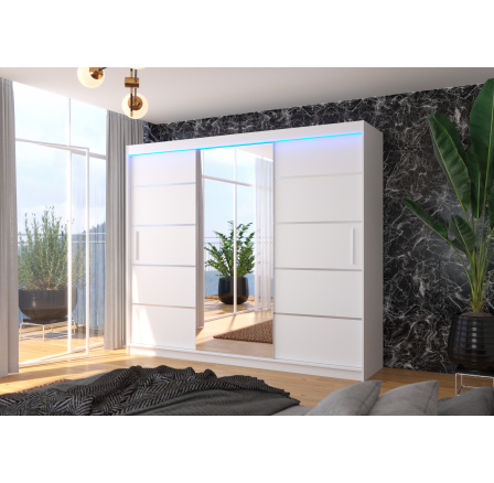 Posuvná skříň se zrcadlem a LED osvětlením SALTO 250 Bílá+Bílá