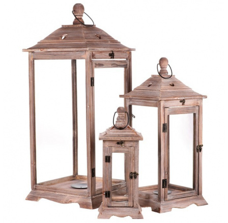 Lucerna dřevěná, barva hnědá, sada 3 kusy