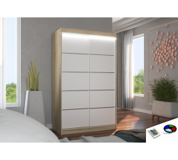 Posuvná skříň s LED osvětlením BENISSO 120 Sonoma+Bílá