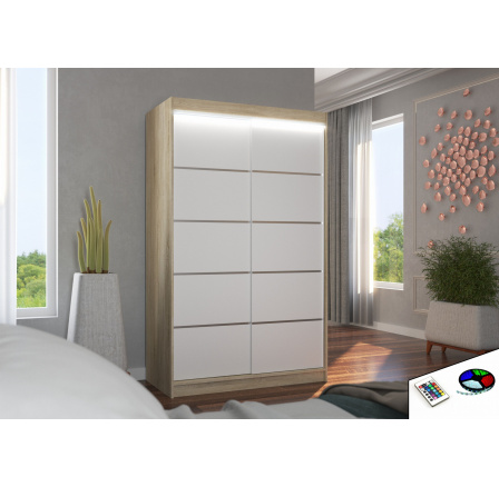 Posuvná skříň s LED osvětlením BENISSO 120 Sonoma+Bílá