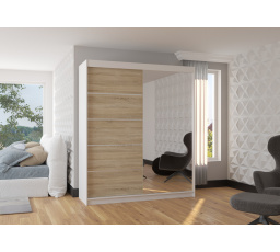 Posuvná skříň se zrcadlem CARO 180 Bílá+Sonoma