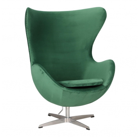 Křeslo Vejce Velvet zelené/ stříbrná základna