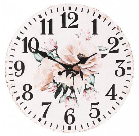 Hodiny nástěnné - pr. 34 cm, MDF, květinový motiv