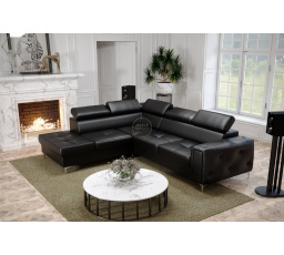 Rohová sedací souprava ORION II s funkcí spaní 225x255 cm přírodní kůže - černá kůže, Levá strana