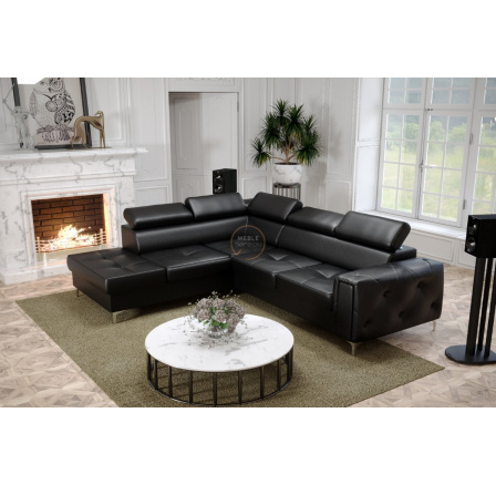 Rohová sedací souprava ORION II s funkcí spaní 225x255 cm přírodní kůže - černá kůže, Levá strana