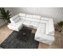 Rohová sedací souprava ORION MAX II s funkcí spaní 165x350x185 cm přírodní kůže - bílá kůže, pravá