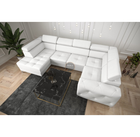 Rohová sedací souprava ORION MAX II s funkcí spaní 165x350x185 cm přírodní kůže - bílá kůže, pravá