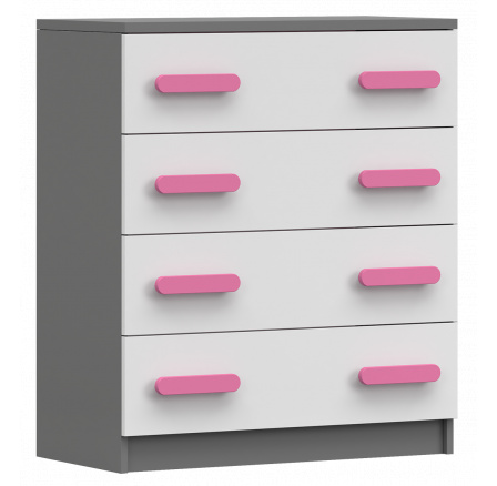 Komoda 4S SMYK II - 02, Šedá/Bílá/Růžová