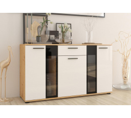 Komoda SILOS, Bílá/Dub artisan