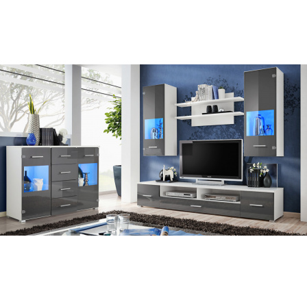 Obývací stěna RENO bílá/lesklá grafitová Obývací stěna RENO bílá/lesklá grafitová