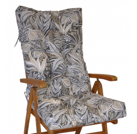 Polstr na teakové zahradní křeslo vysoké - motiv listy na tmavé