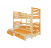 Třílůžková patrová postel s matracemi SORIA Pine+Orange