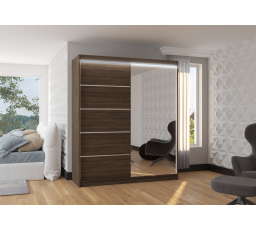 Šatní skříň s posuvnými dveřmi, zrcadlem a LED osvětlením CARO 180 Choco+Choco