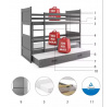 Dětská patrová postel RICO 3 s přistýlkou 90x190 cm, včetně matrací, Grafit/Grafit