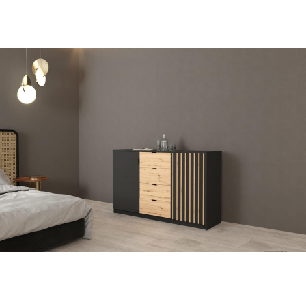 Komoda JAXA 150, Černá/Dub wotan Komoda JAXA 150, Černá/Dub wotan