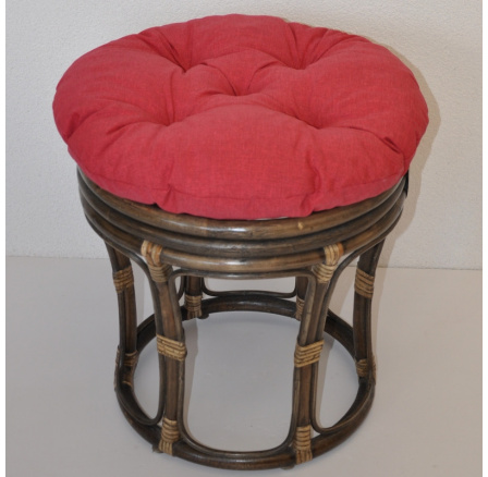 Ratanová taburetka velká hnědá polstr vínový melír Ratanová taburetka velká hnědá polstr vínový melír