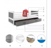 Dětská postel RICO 90x190 cm se šuplíkem, s matrací, Bílá/Grafit